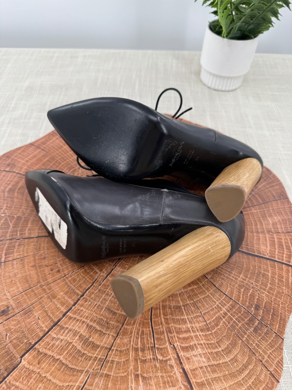 YSL Yves Saint Laurent Leather Oxford Heels Booties Black Patent Cap Toe Size 36 - Picture 9 of 12